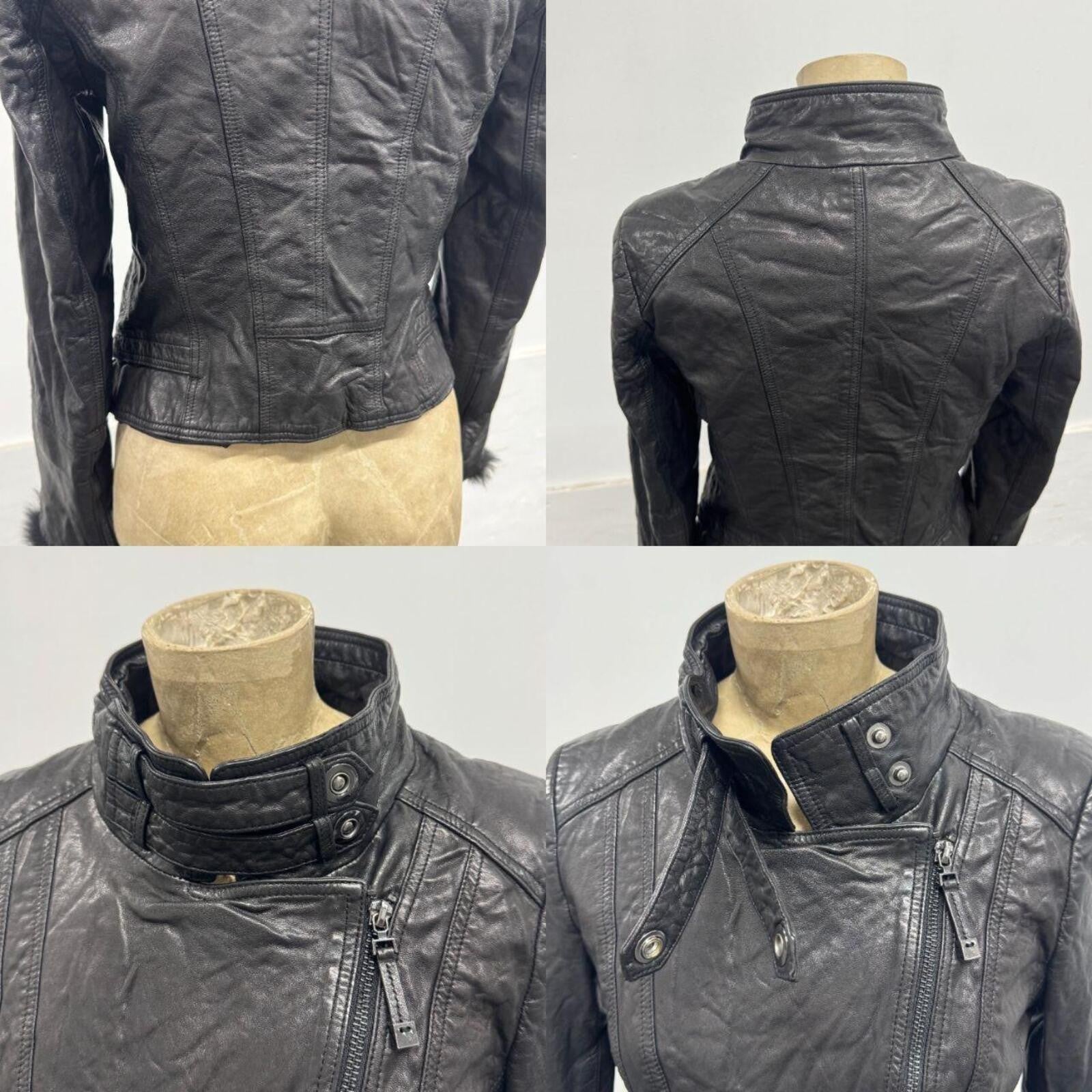 Vintage Vero Moda Black Goat Leather & Fox Fur Moto Jacket