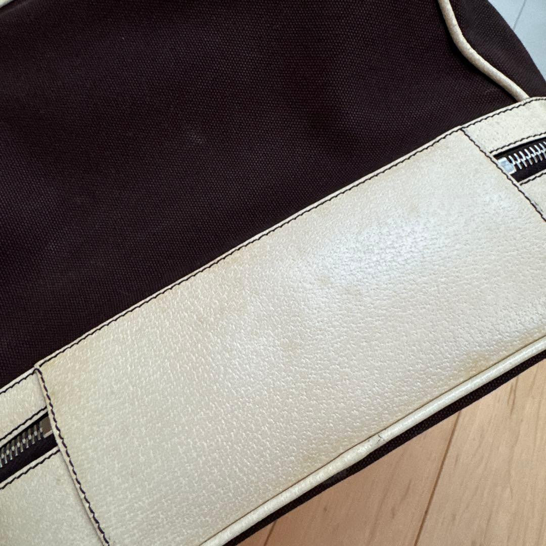 Prada Archive Vintage Y2K Bag 2000s Leather Shoulder Pu Brown Beige Silver Used