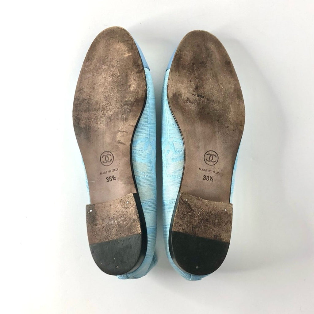 Chanel CC Logo Bow Cap Toe Ballerina Flats 38.5