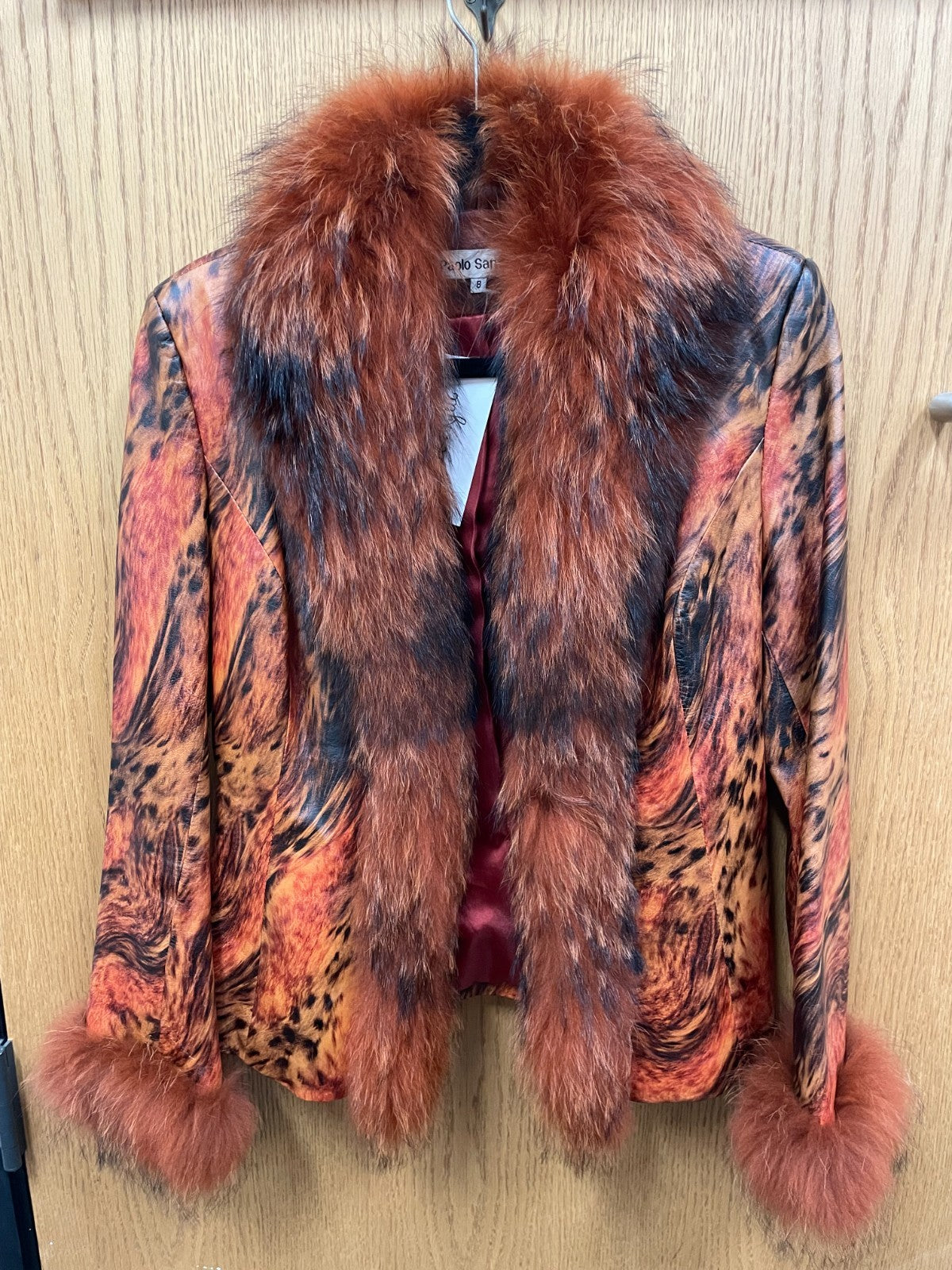 Paolo Santini Leather, real fox tream jacket women size 8