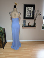 90s Y2K Light Cornflower Blue Glass Beaded Bias Cut Slip Dress Size Medium