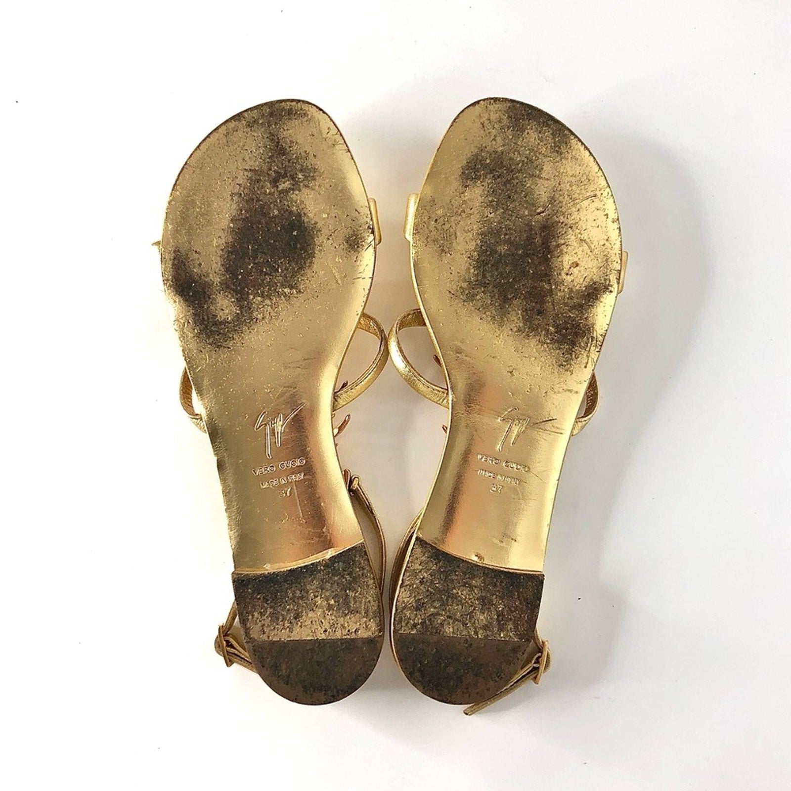 Giuseppe Zanotti Fishbone Gold Piranha Crystal Embellished Flat Sandals 37