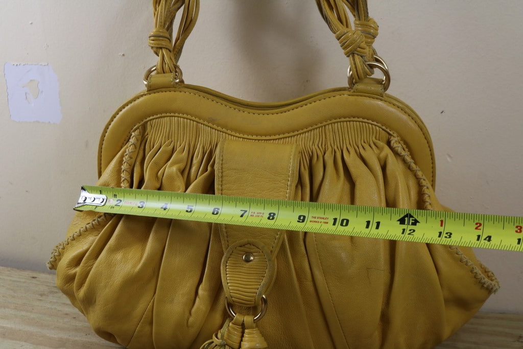 Isabella Fiore Large Yellow Leather Whipstitch Tassel Hobo