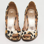 Casadei Tricolor Canvas Wedge Peep Toe Pumps - EU 40 / US 10 / UK 7