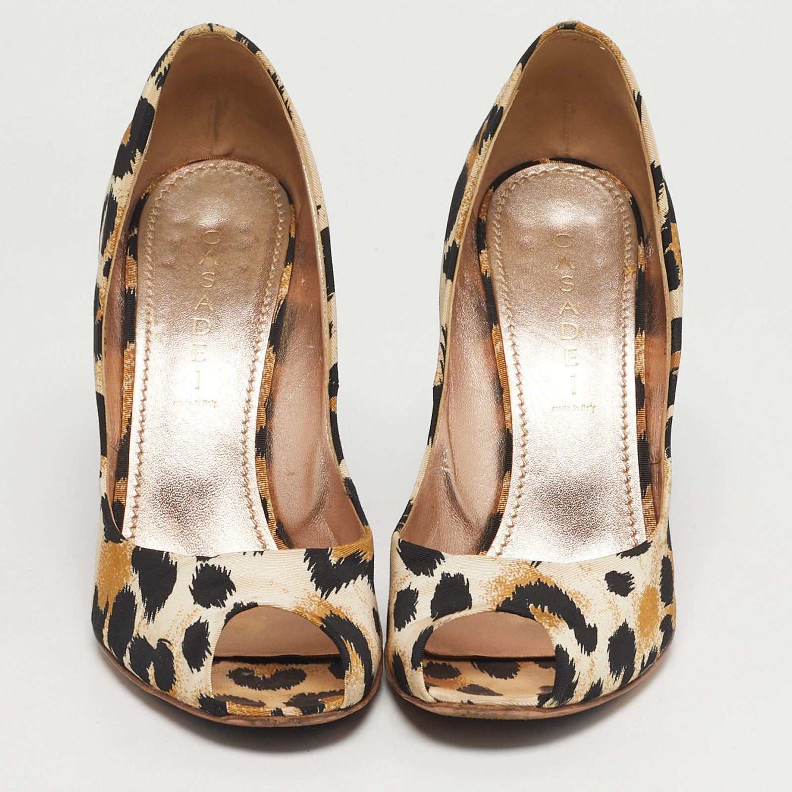 Casadei Tricolor Canvas Wedge Peep Toe Pumps - EU 40 / US 10 / UK 7