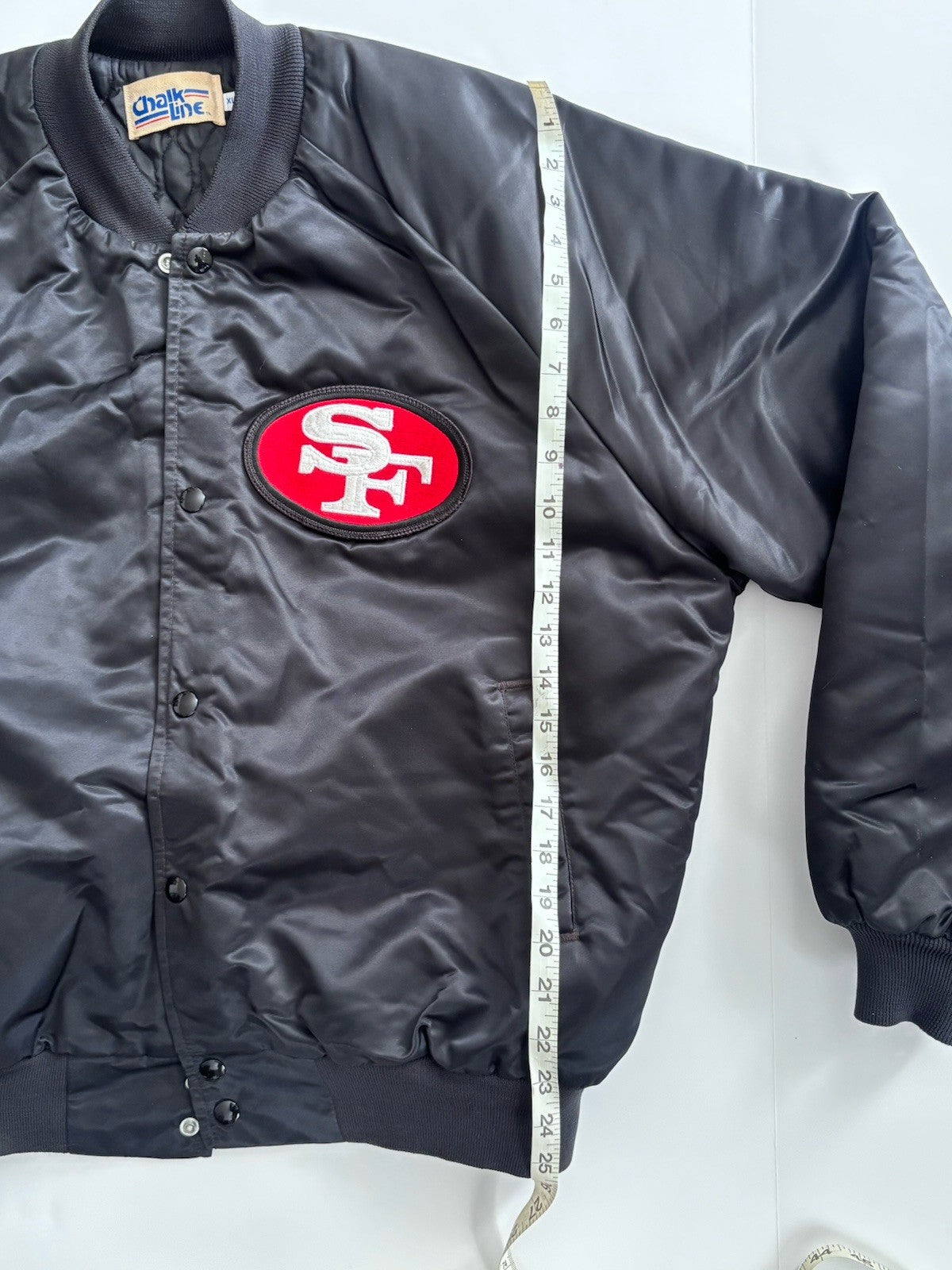 Chalk Line 1980s 49ers Black Satin Jacket XL