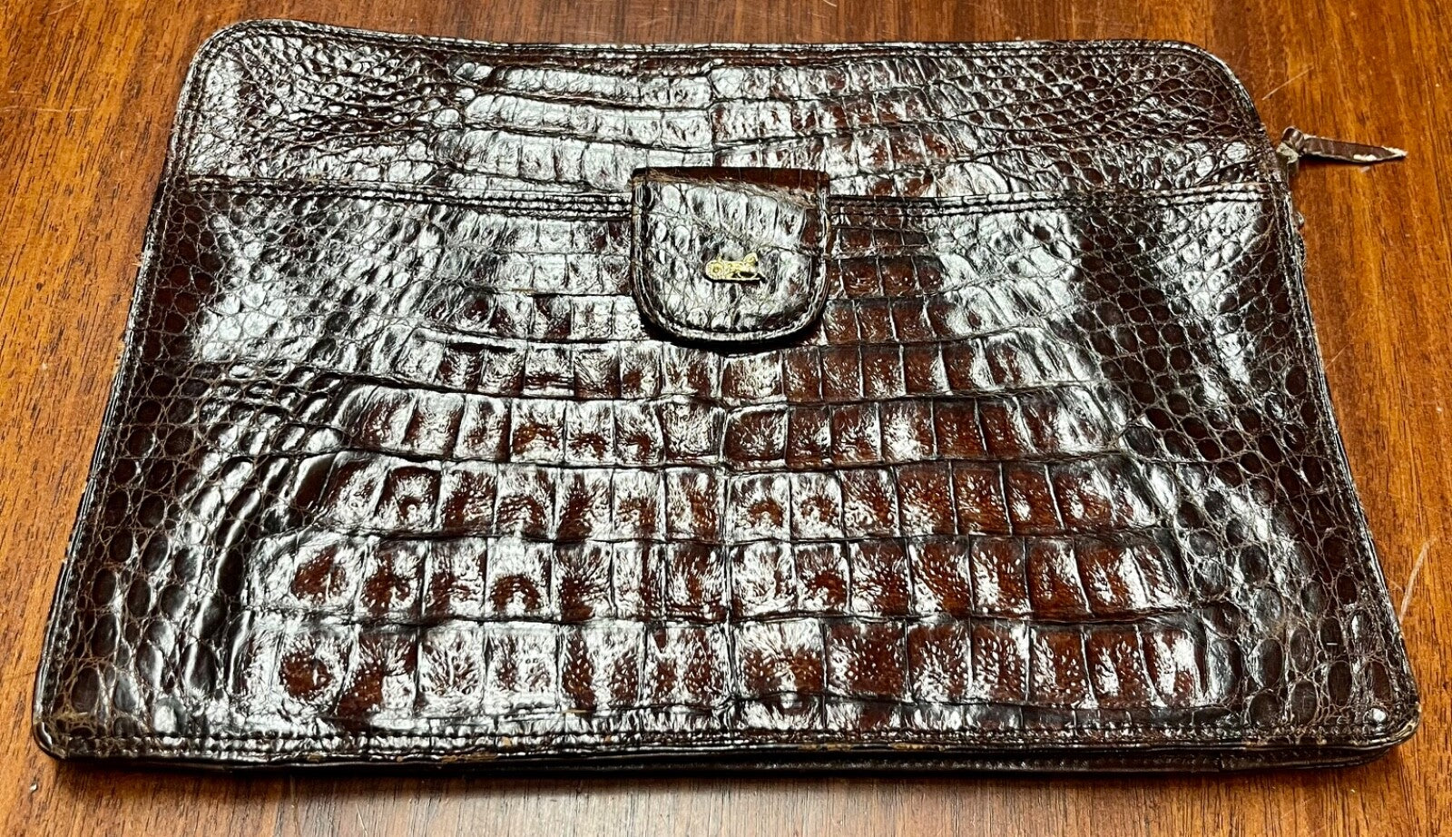 Vintage Dark Brown Crocodile Leather Clutch