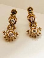 Beautiful Vintage 19th Century Victorian Era ,14k Solid Gold SI Diamond Earrings