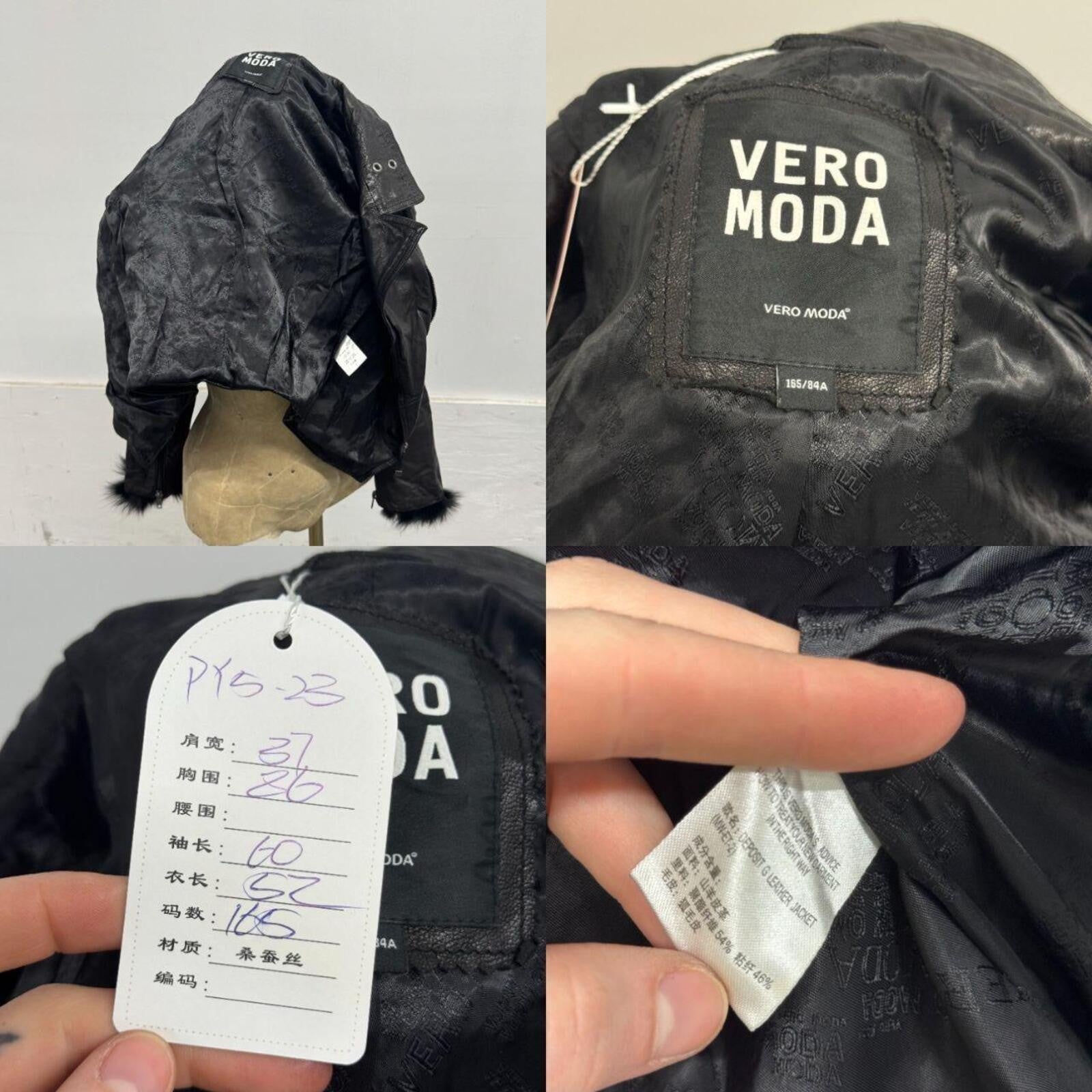 Vintage Vero Moda Black Goat Leather & Fox Fur Moto Jacket
