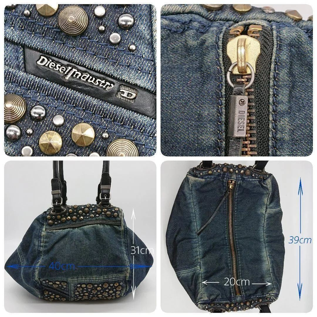 Diesel Divina Studded Denim Tote Bag Blue Red Y2K