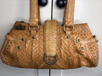Babeed Brown Leather Snake Print Shoulder Bag