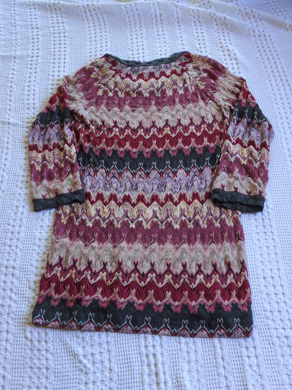Missoni Vintage Knit Chevron Wool Blend Dress Long Sleeve Multicolor Size 40