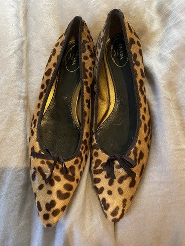Vintage Prada Pony Hair Animal Print Pointed Toe Flats