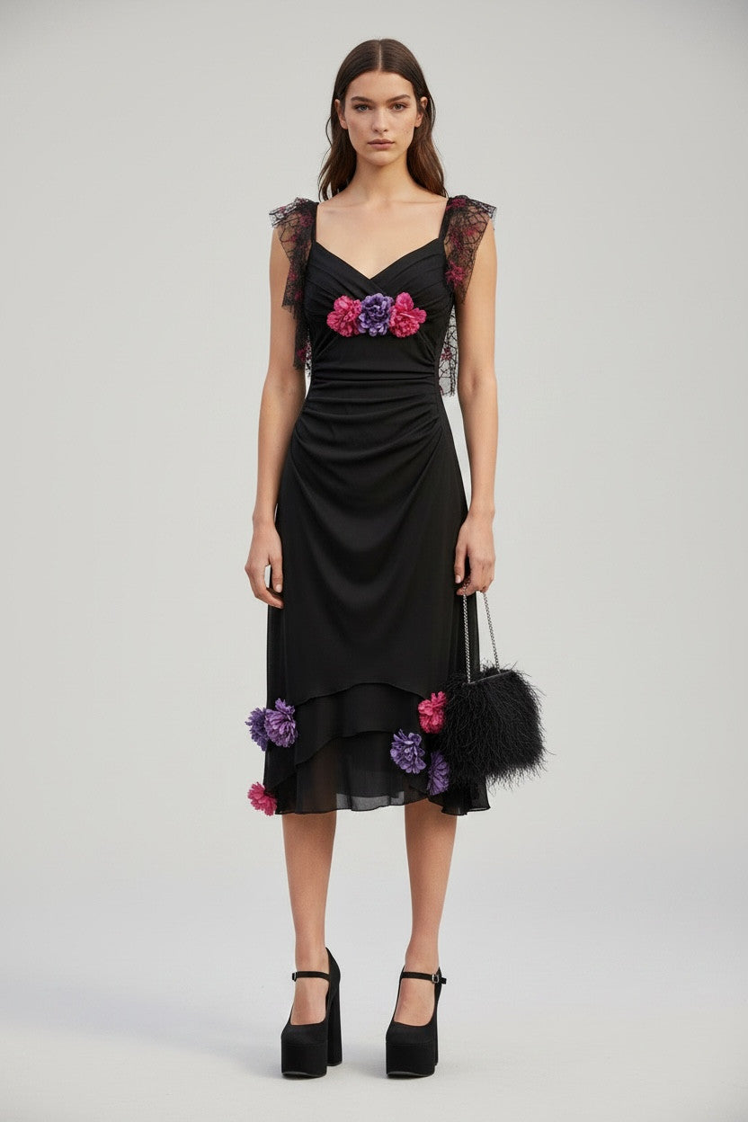 Vintage Floral Embellished Lace Dress