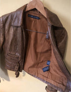 Ralph Lauren Blue Label Aviator Strap Leather Jacket Brown Extra Small Small
