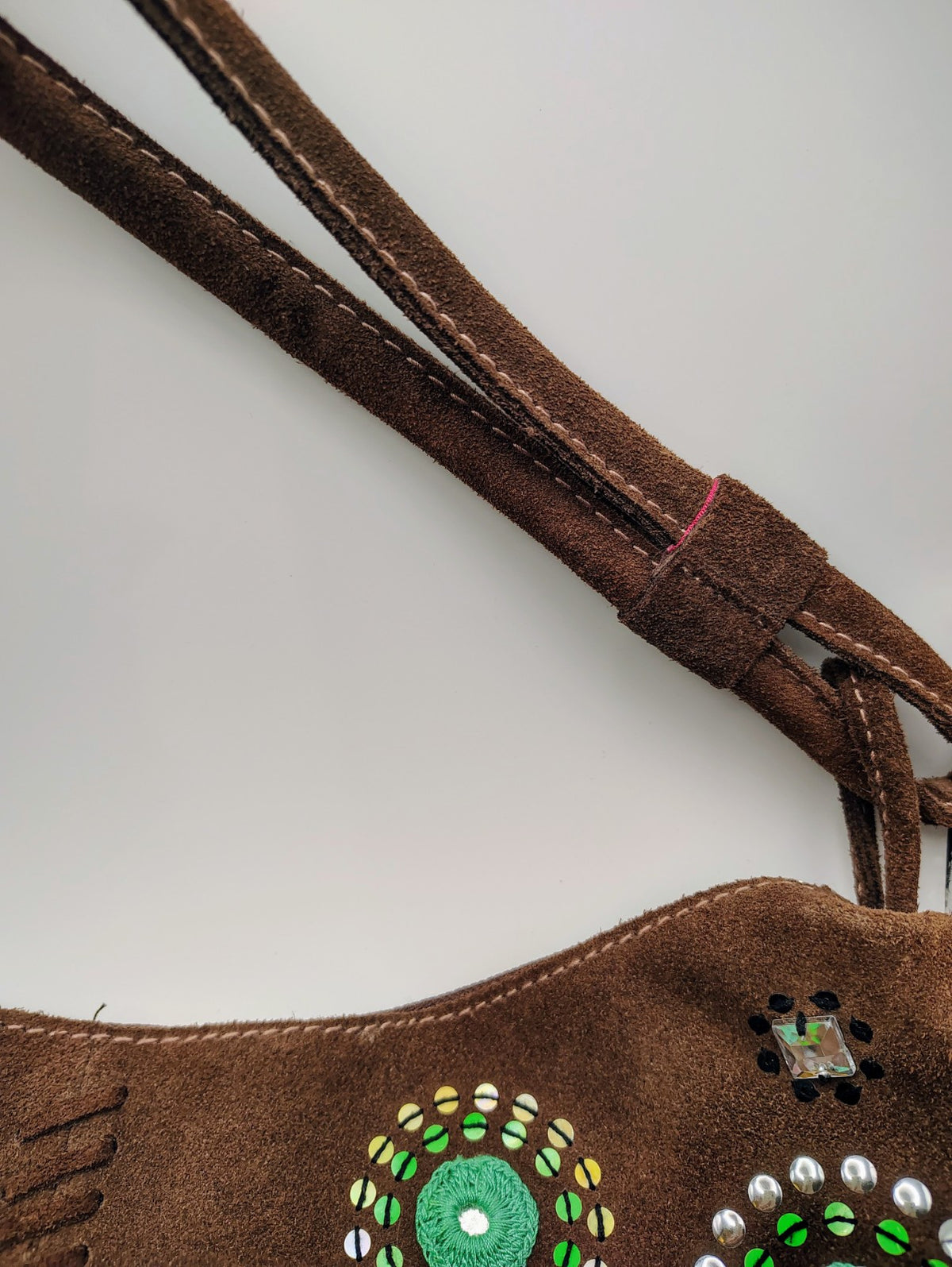 Gap Suede Shoulder Bag Brown and Blue Beaded Boho
