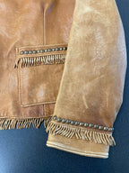 Double D Ranch Leather Jacket Brown Fringe Studded Western Medium