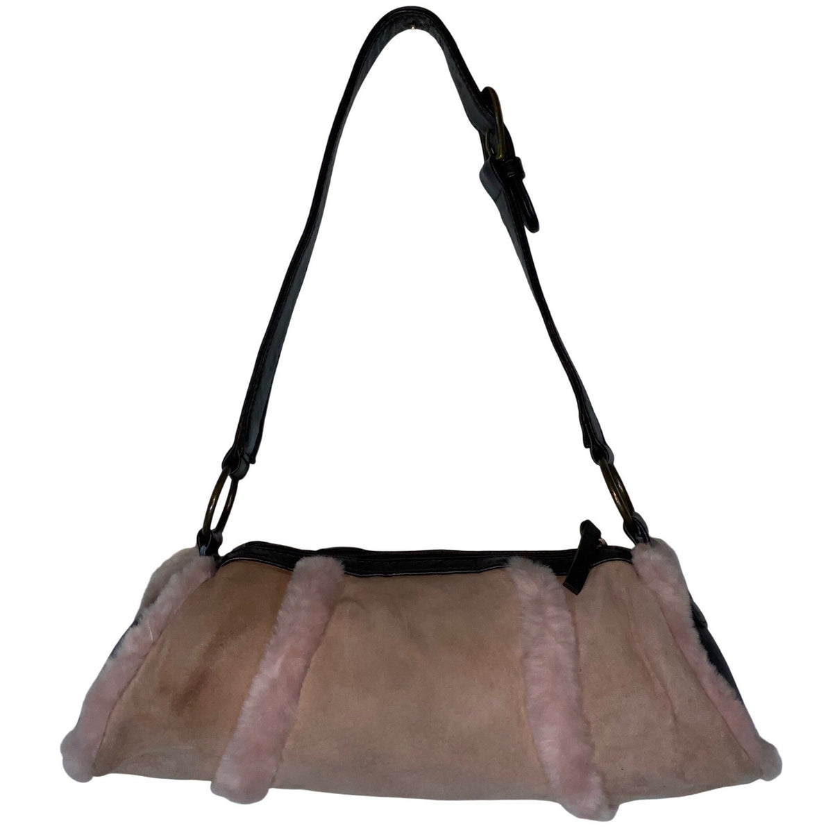 Wilson's Leather Y2K Pink Suede Shoulder Bag with Faux Fur Trim