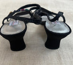 Valerie Stevens España Vintage Black Satin Sequin Floral Strappy Kitten Heels