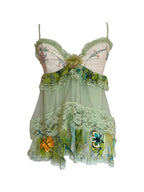 LM Lulu Green Multi Floral Appliqué Mesh Cami Top Size S