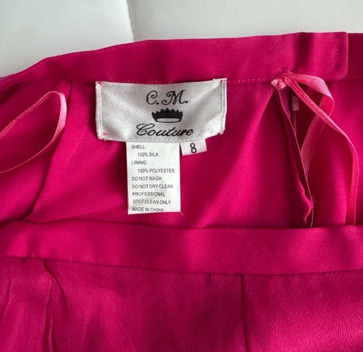 C.M. Vintage Y2K Fuchsia Pink Sequin Halter Top and Midi Beaded Silk Skirt Set