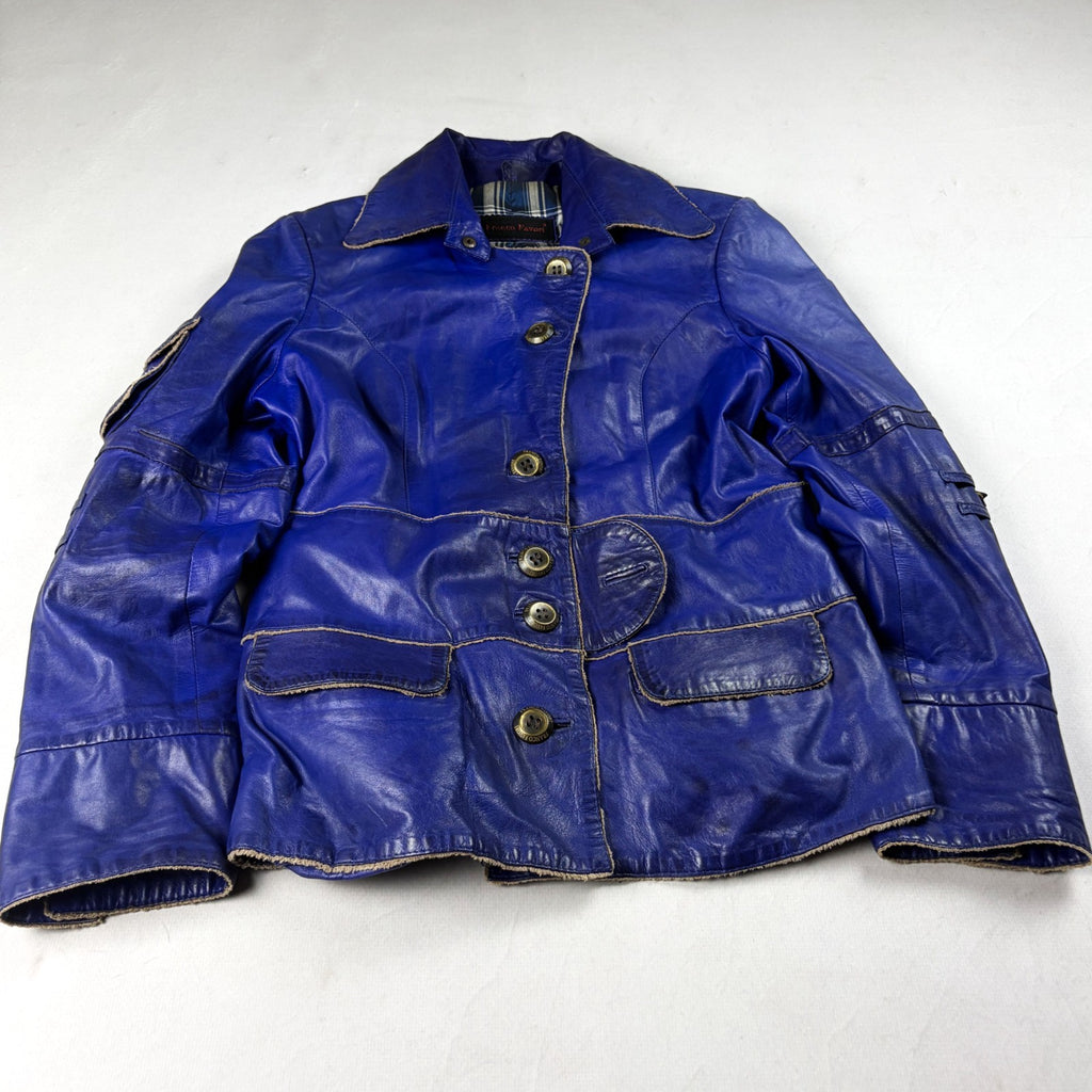 Franco Favori Vintage Real Leather Jacket Small Blue