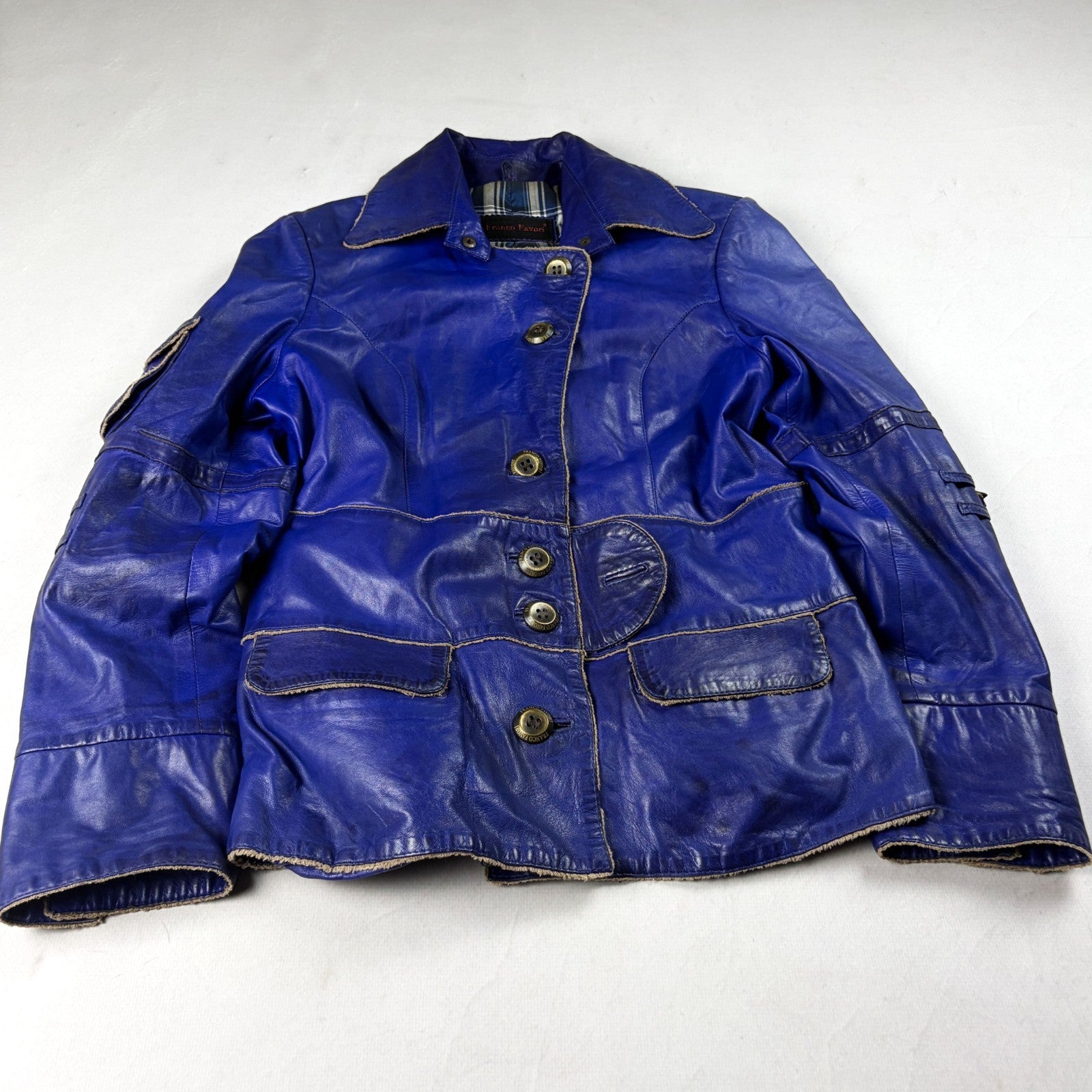 Franco Favori Vintage Real Leather Jacket Small Blue