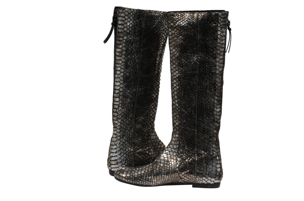 Giuseppe Zanotti Knee High Boots US6.5 EU36.5 SIlver Metallic Croc Embossed