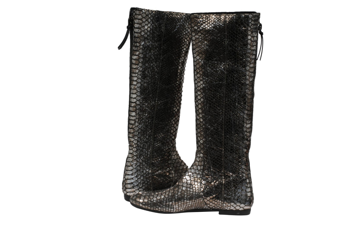 Giuseppe Zanotti Knee High Boots US6.5 EU36.5 SIlver Metallic Croc Embossed