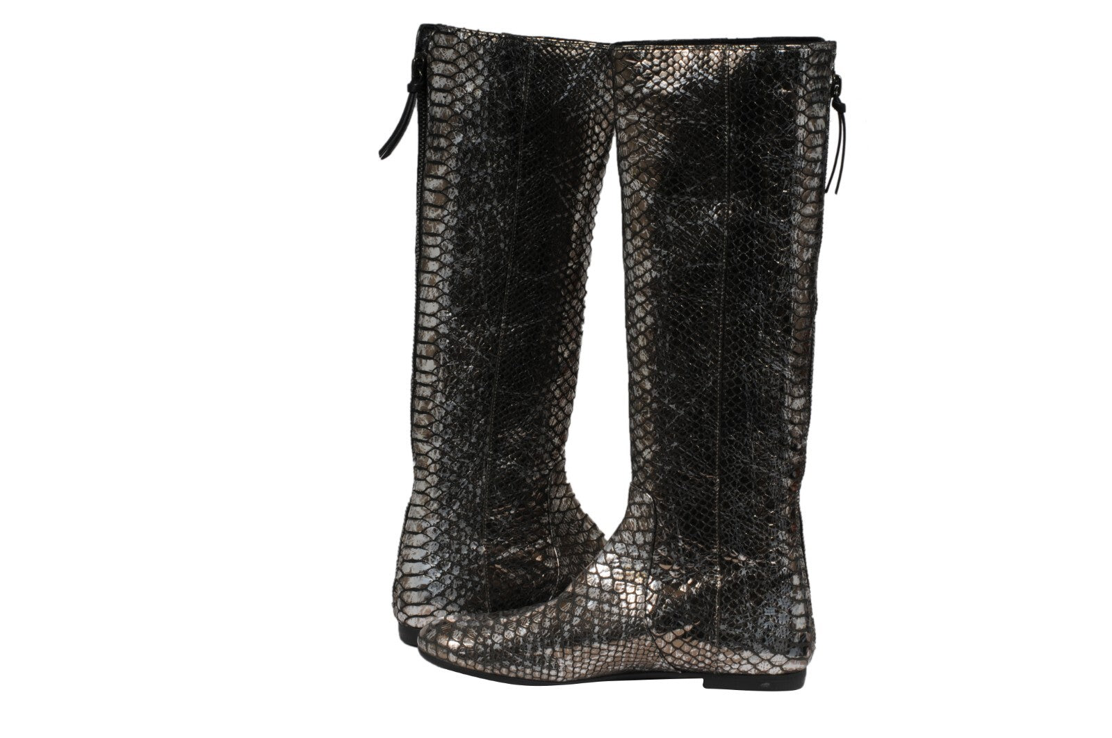 Giuseppe Zanotti Knee High Boots US6.5 EU36.5 SIlver Metallic Croc Embossed