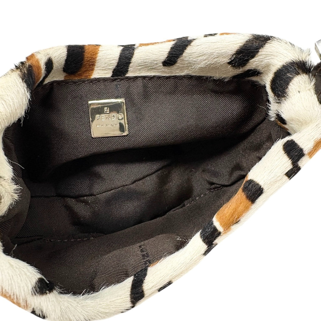 FENDI Vintage Logo Leopard Pony Calf Hair Micro Croissant Handbag Bag White