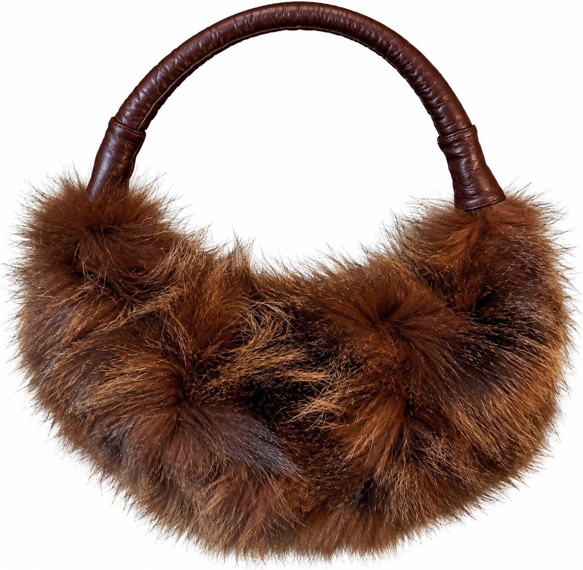 Italian Brown Leather Hobo Shoulder Bag with Fur Trim