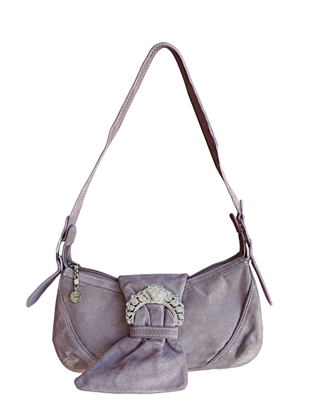 Vintage Y2k CASADEI Taupe Buckle Embellished Suede Evening Shoulder Bag