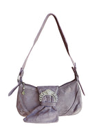 Vintage Y2k CASADEI Taupe Buckle Embellished Suede Evening Shoulder Bag