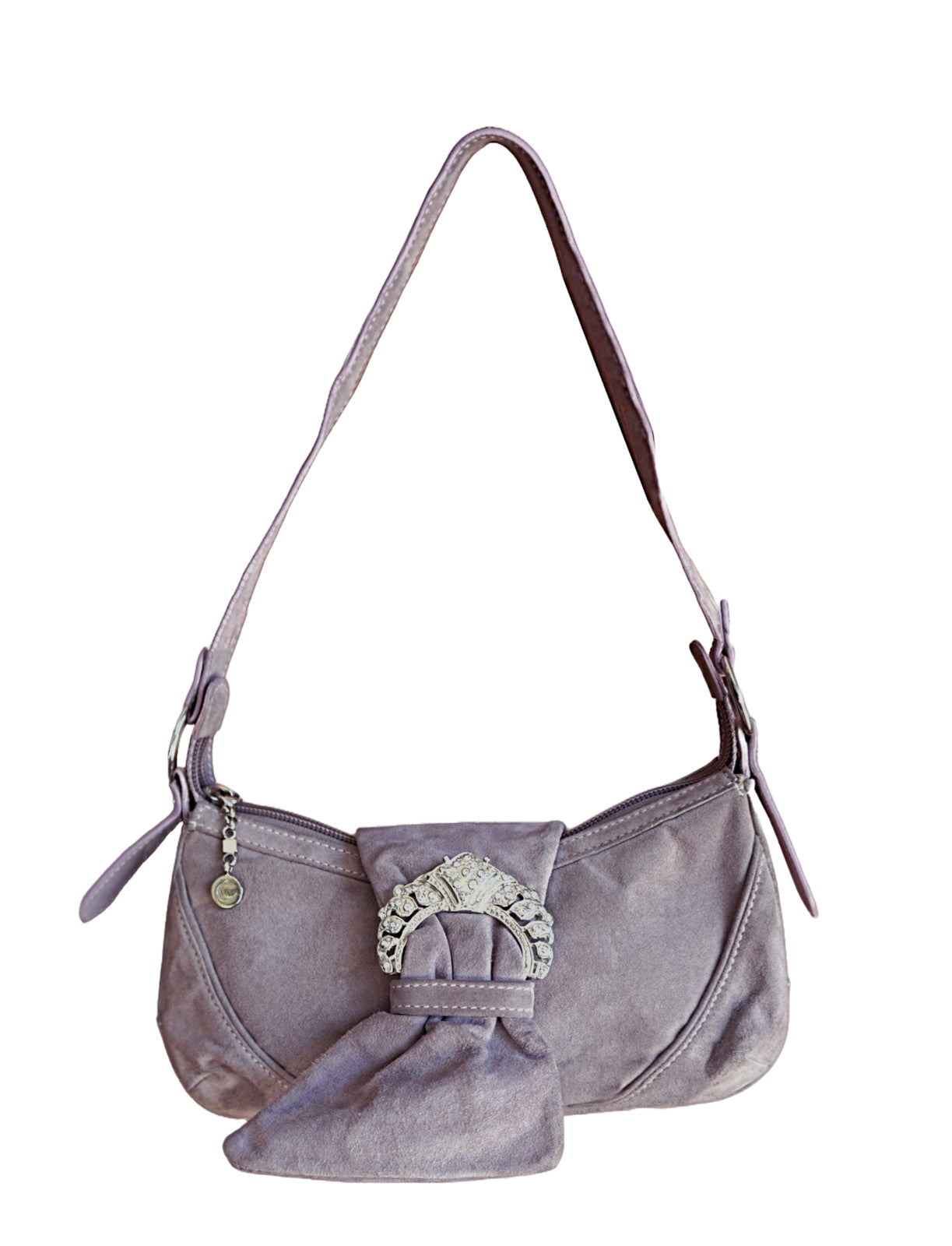 Vintage Y2k CASADEI Taupe Buckle Embellished Suede Evening Shoulder Bag