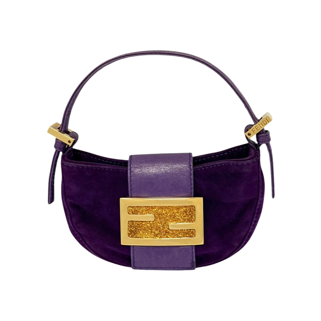 FENDI Vintage FF Logo Micro Croissant Suede Pochette Mini Bag Purple Glitter