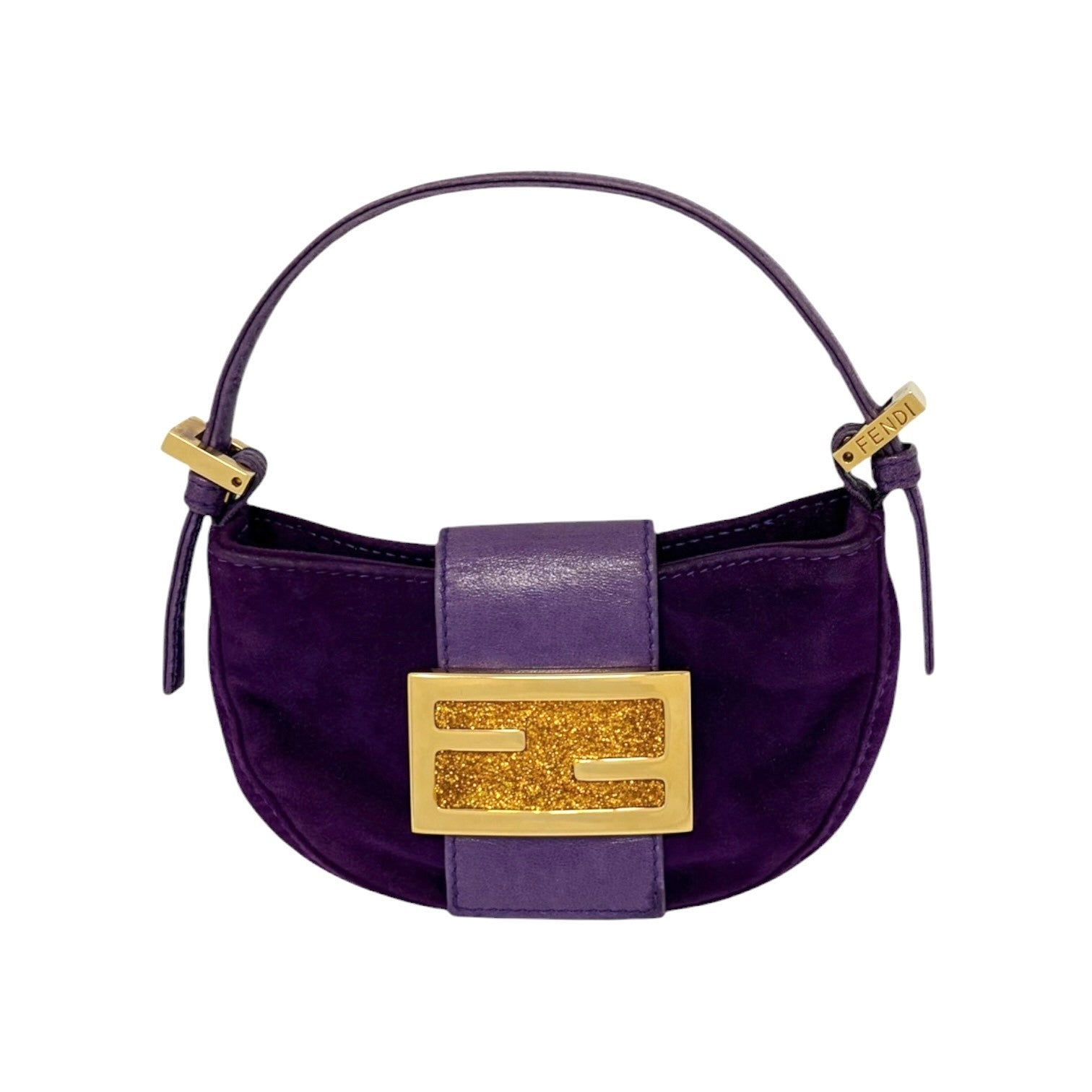 FENDI Vintage FF Logo Micro Croissant Suede Pochette Mini Bag Purple Glitter