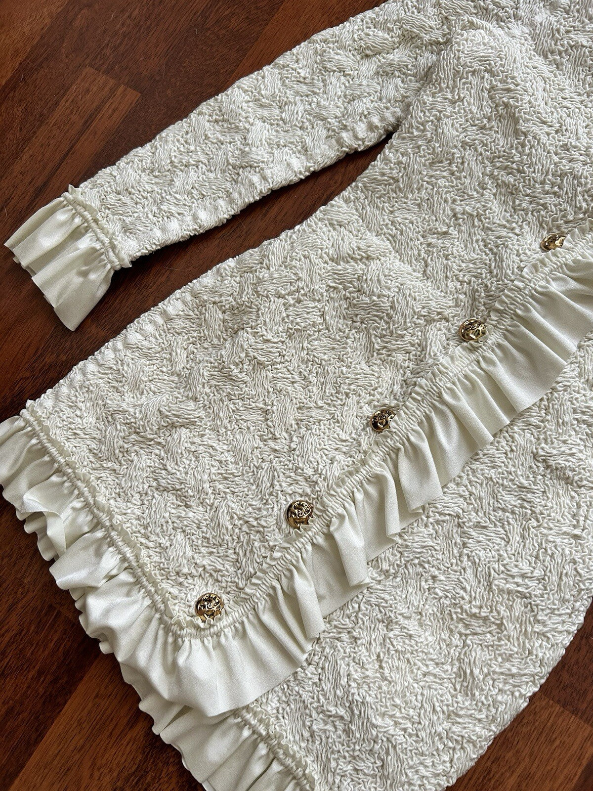 Alexander Wang Smocked Ruffle Long Jacket Dress S In Vintage White