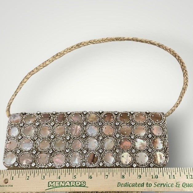 Tommy Bahama Feeling Beachy Straw Shoulder Bag Shell Beaded Mother of Pearl Boho