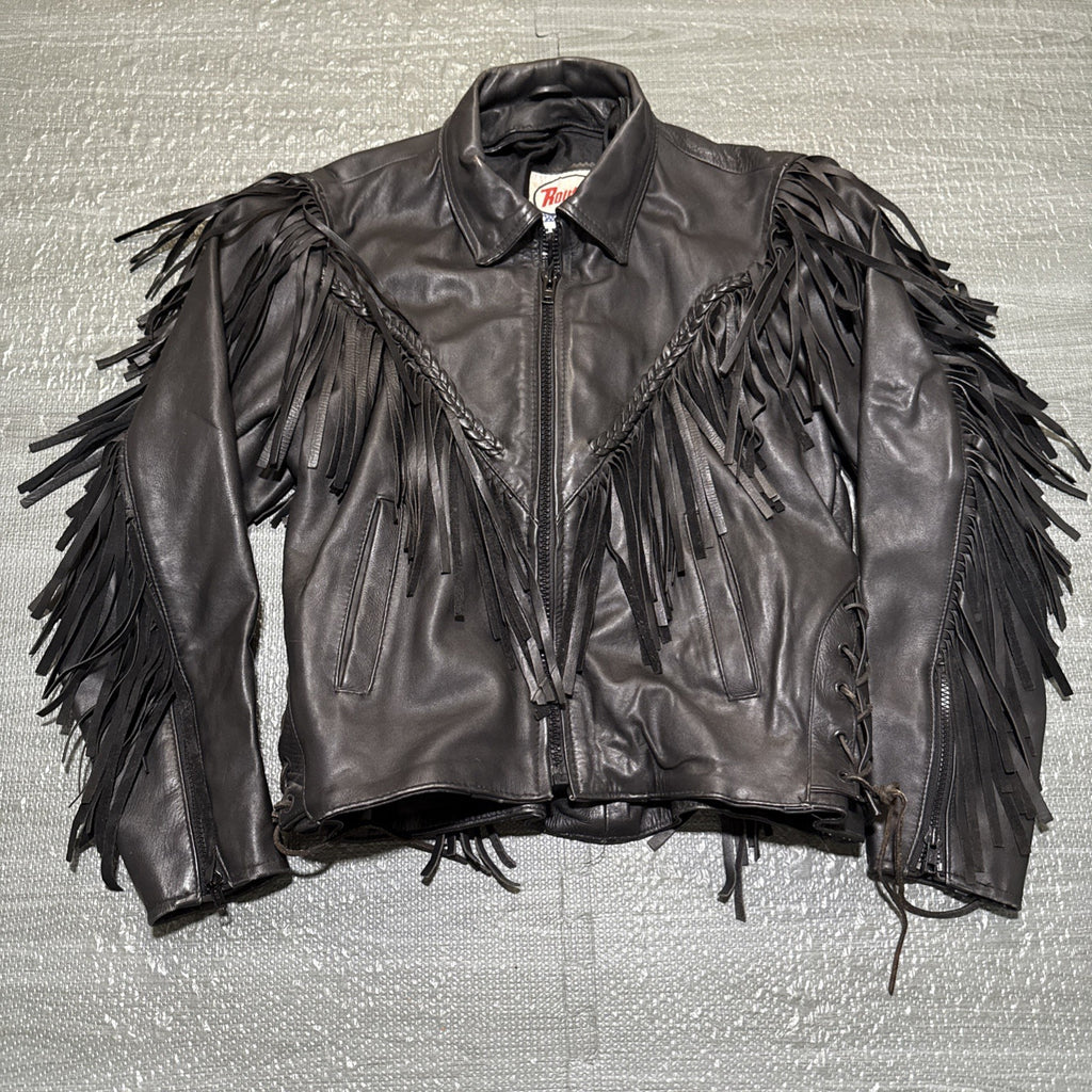 Vintage Route 66 Jacket Leather Fringe Front Zip Black Womens 12 Biker Rodeo