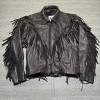 Vintage Route 66 Jacket Leather Fringe Front Zip Black Womens 12 Biker Rodeo