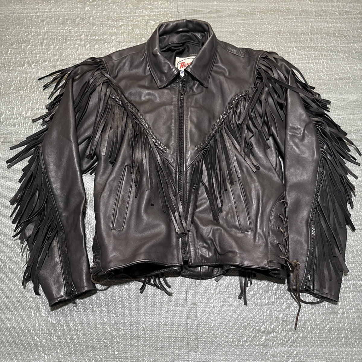 Vintage Route 66 Jacket Leather Fringe Front Zip Black Womens 12 Biker Rodeo