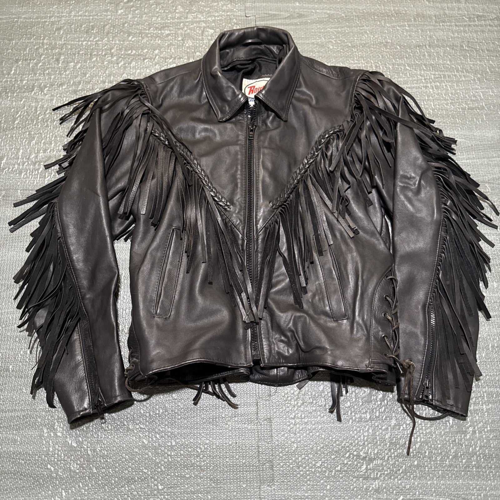 Vintage Route 66 Jacket Leather Fringe Front Zip Black Womens 12 Biker Rodeo