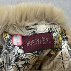 Vintage Y2K Striped Rabbit Fur and Suede Jacket with Fox Collar