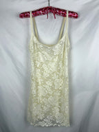 VTG 1997 Victoria's Secret Heart Tag Cream Floral Lace Slip Dress Chemise Medium