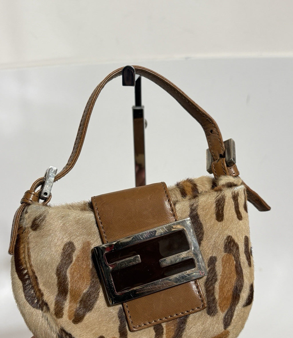 Vtg Fendi Leopard Print Pony Hair Croissant Bag