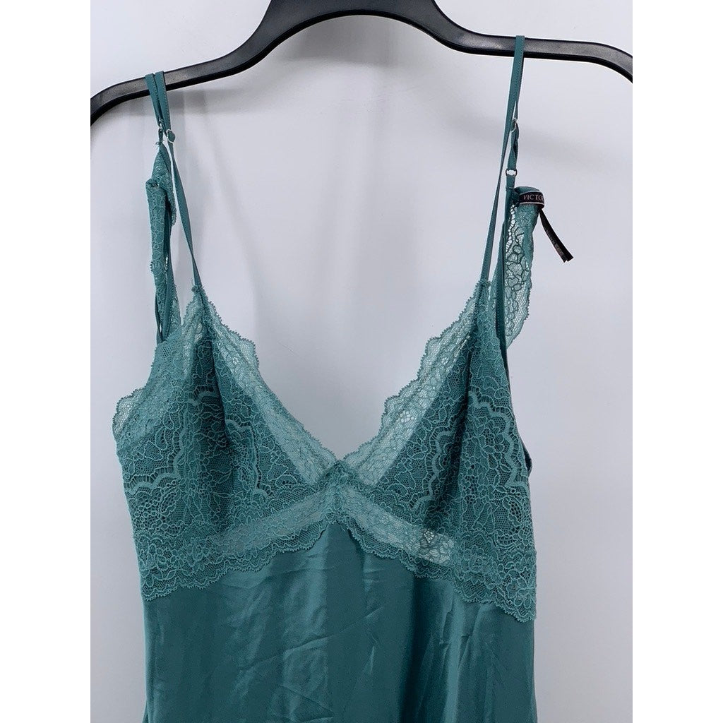 VICTORIA'S SECRET Women's Blue Lace-Trim V-Neck Sleep Gown SZ S