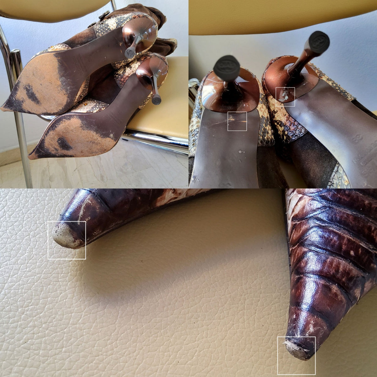 El Dantes Y2K Embellished Belted Slouchy Suede Snakeskin Pointy Shoe