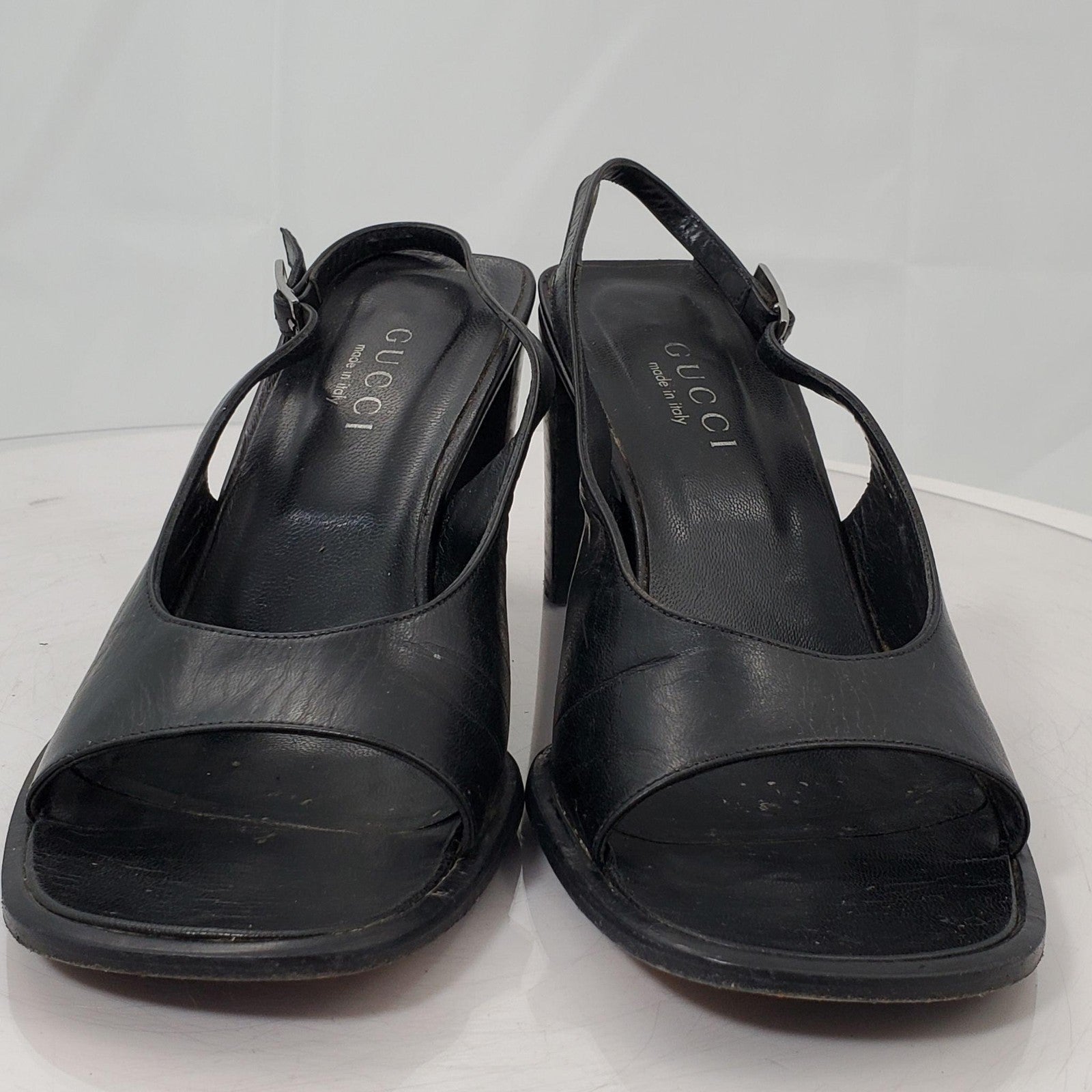 Gucci 1990s Black Leather Slingback Sandals Size 8.5