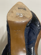 Dior Vintage Y2K Denim & Snakeskin Leather Lace Up Knee High Point Toe Boots